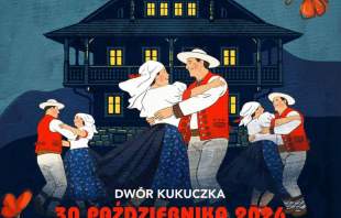 Plakat: Góralska opera z Istebnej „Jak górale przed arcyksięciem Fryderykiem Habsburgiem na Przysłopie tańcowali”. Dwór Kukuczka, 30 października 2026 r., godz. 18:00. Występuje Zespół Regionalny „Istebna”. Ilustracja tańczących górali.