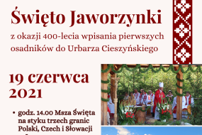 Święto Jaworzynki z okazji 400-lecia wpisania pierwszych osadników do Urbarza Cieszyńskiego; 19 czerwca 2021; 14.00 Msza Święta, po niej występy artystyczne ; zdjęcie biskupa w czerwonym ornacie odprawiającego mszę