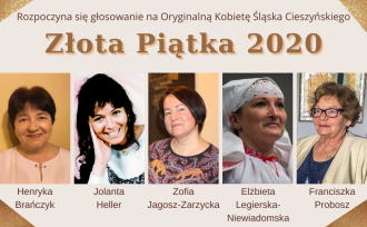 Baner ze zdjęciami laureatek konkursu Kobieta Oryginalna Śląska Cieszyńskiego 2020