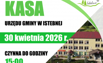 Godziny otwarcia kasy Urzędu Gminy Istebna w dniu 30 kwietnia 2026 r.