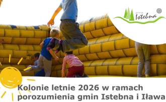 Grafika informacyjna w sprawie kolonii letnich w ramach porozumienia gmin Istebna i Iława