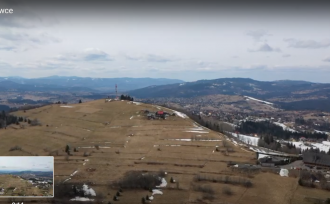 Widok na górę Ochodzita w Koniakowie z drona