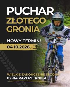 Plakat informujący o zmianie terminu zawodów rowerowych pn. Puchar Złotego Gronia