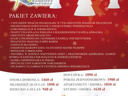 Pakiet Bożonarodzeniowy Kompleksu Zagroń Istebna obejmujący okres od 23 do 28 grudnia 2015