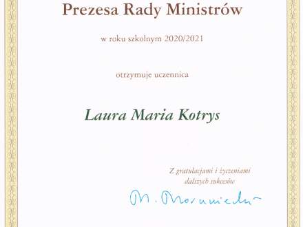 Stypendium PRM dla Laury Marii Kotrys
