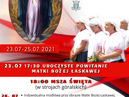 Plakat zawierający program wizyty wizerunku Matki Bożej Łaskawej w Istebnej