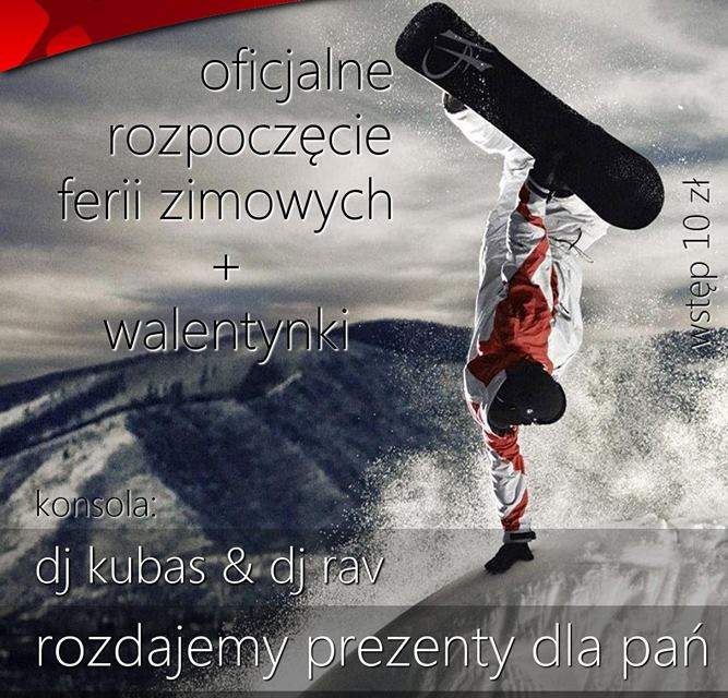 Plakat na zabawę walentynkową i rozpoczęcie ferii