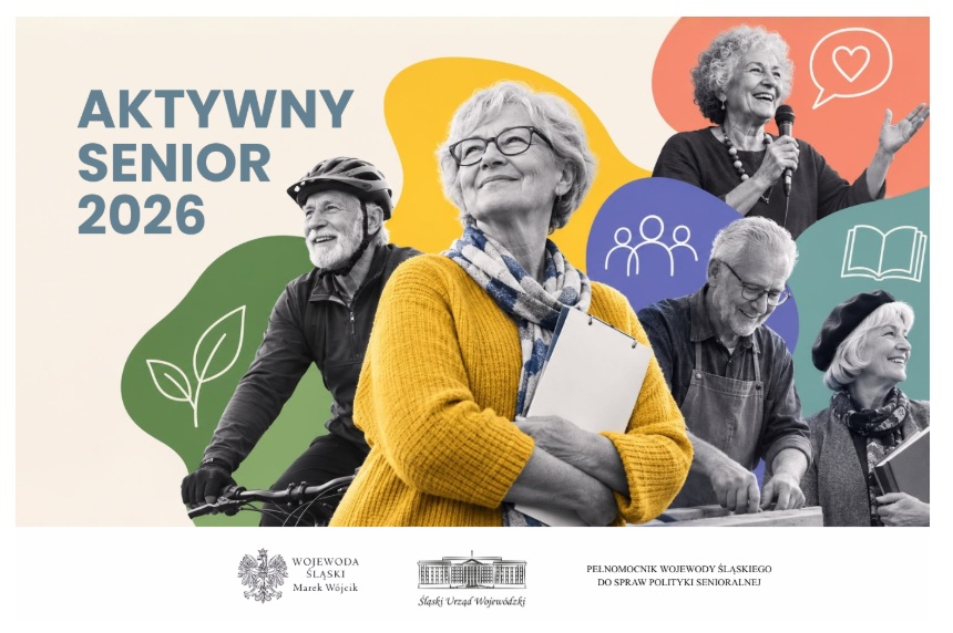 Grafika informacyjna konkursu "Aktywny Senior 2026"; źródło: www.katowice.uw.gov.pl