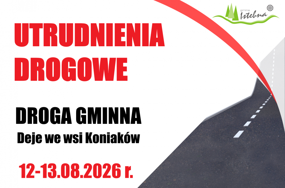 Grafika informacyjna dotycząca utrudnień w ruchu drogowym.