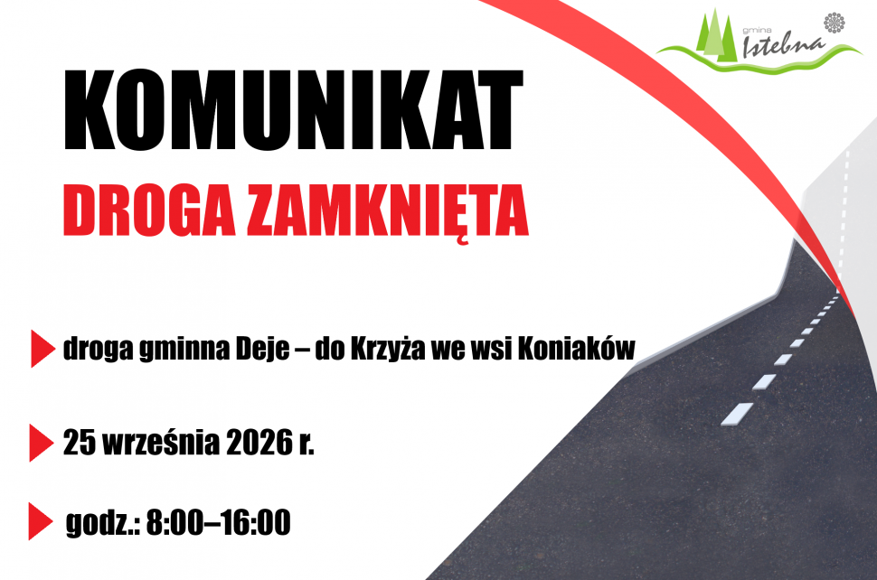 Grafika informacyjna w sprawie zamknięcia drogi.