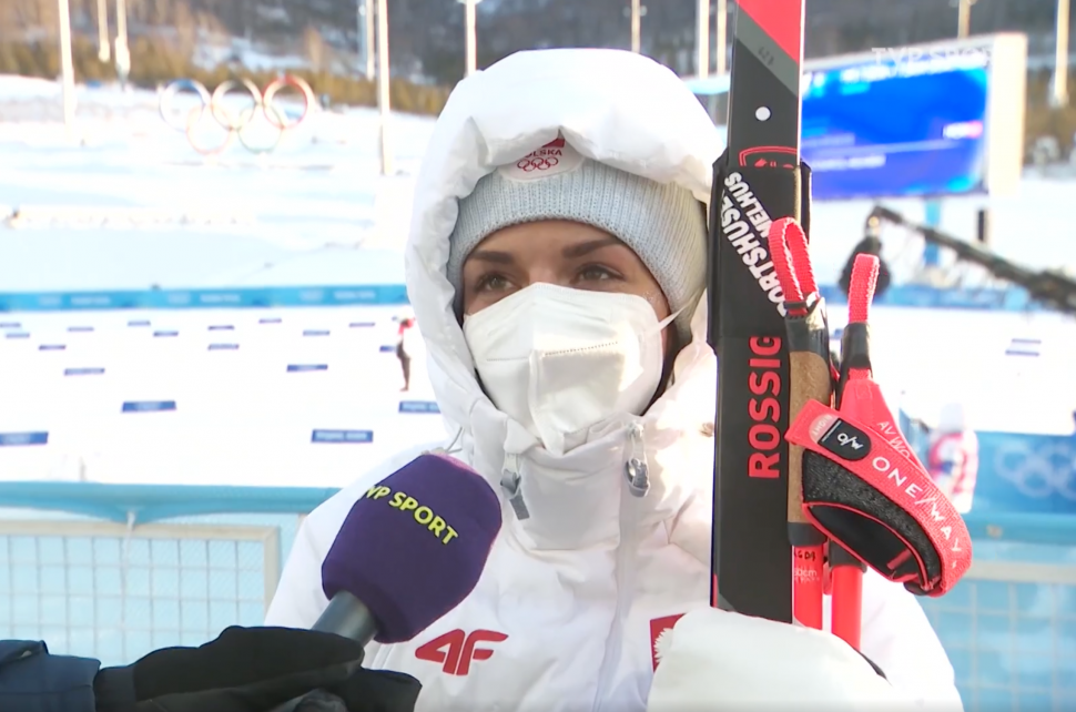 Magda udziela wywiadu stacji TVP Sport po olimpijskim debiucie (stacja TVP Sport zdjęcie z ekranu komputera)