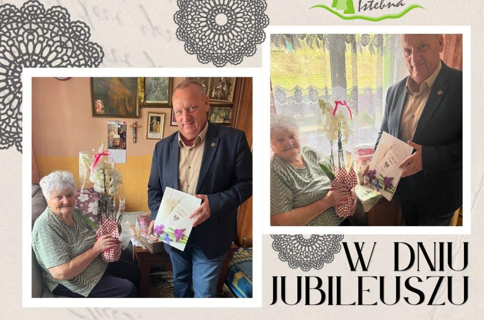 Grafika przedstawiająca jubilatkę w dniu 90. urodzin.