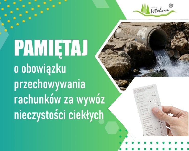 Grafika informacyjna dotycząca obowiązku przechowywania rachunków za wywóz nieczystości ciekłych.