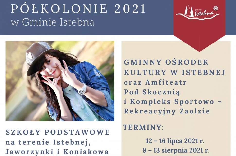 baner z informacją o półkoloniach w gminie Istebna latem 2021 roku